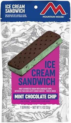 Mountain House Sandwich de helado con chispas de chocolate y menta Alimentos liofilizados para mochileros y campamentos