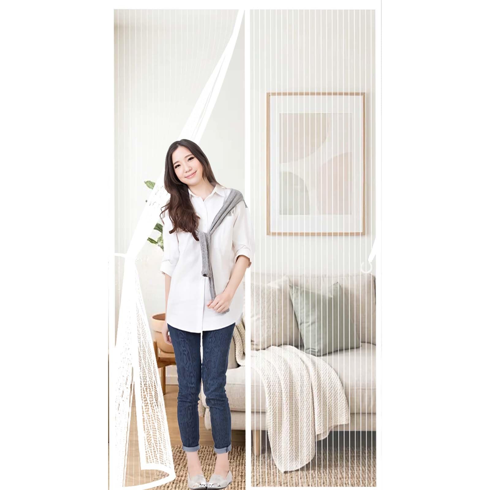 Fly Curtains 154 x 195 cm Powerful Magnets and Full Frame Magic Tape, No Drill Installation Magnetic Fly Screen Door Curtain Lets Fresh Air in, Hundreds of Sizes, White