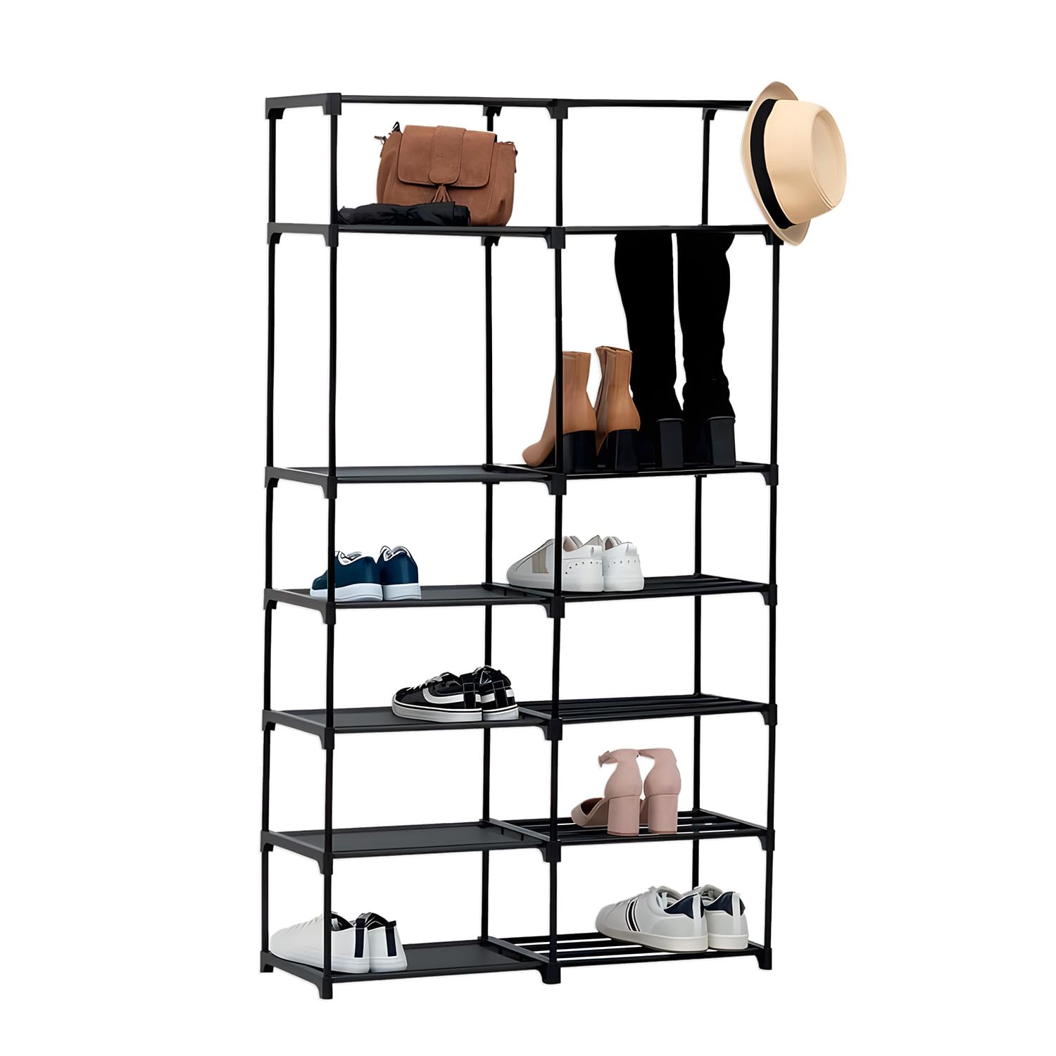 Wintem Multi-purpose Modular Shelving Unit with 14 Sturdy Shelves in TNT, Space-Saving Interlocking Structure for Home, Entrance and Room, Easy to Assemble and Adaptable to Any Environment
