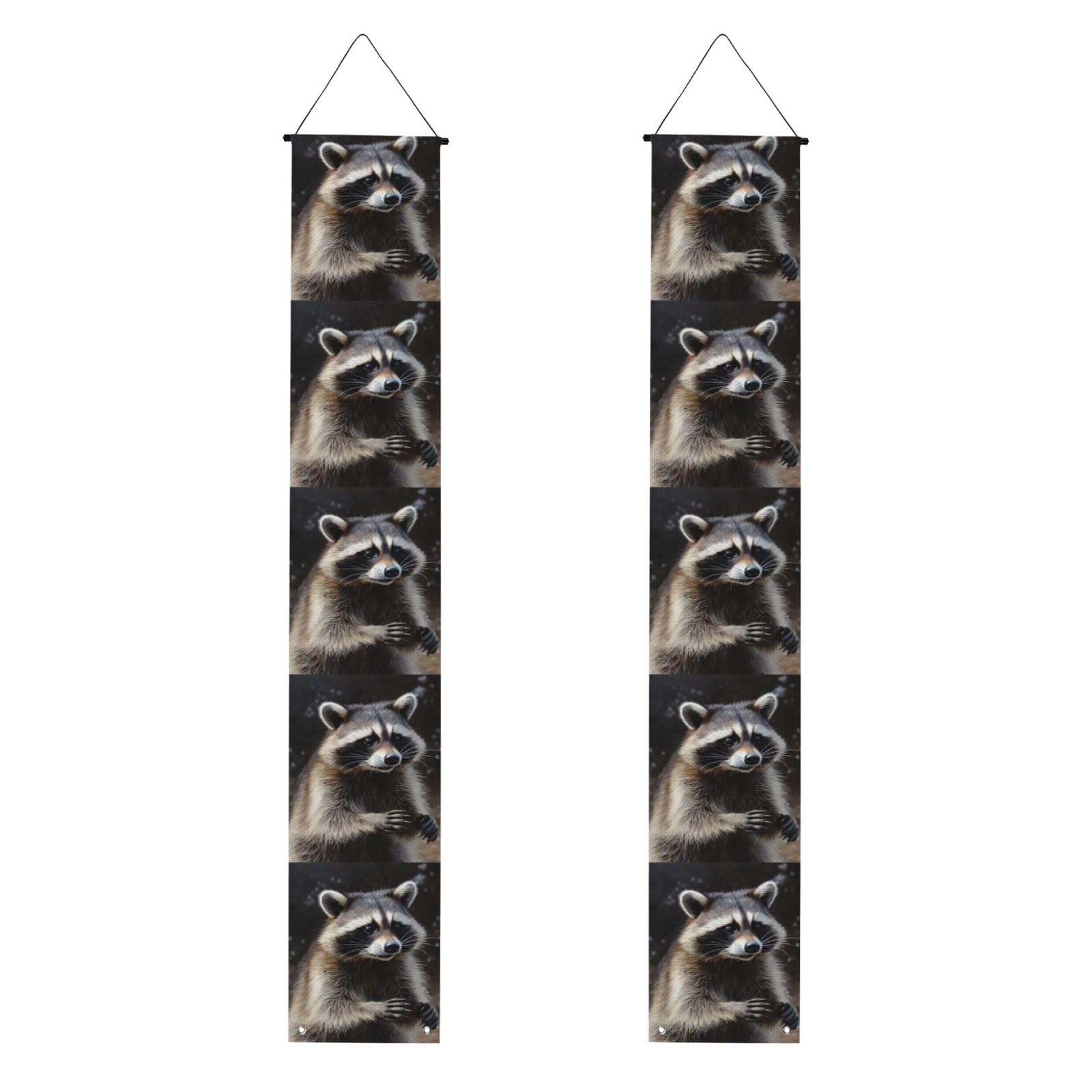 Raccoon Porch Banner 2PCS, Summer Hanging Flag Party Porch Sign Front Door Hanging Decorations for Indoor Outdoor Holiday Yard Decor Wall Backdrop 71 x 12 Inch