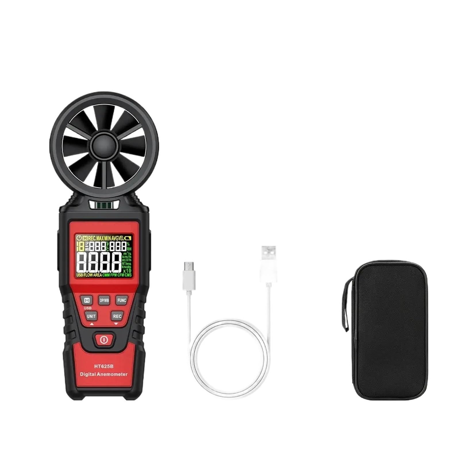 Anemometry, Cyfrowy anemometr, przenośny ręczny miernik prędkości wiatru, miernik wiatru, wyświetlacz LCD, miernik temperatury(HT625B)