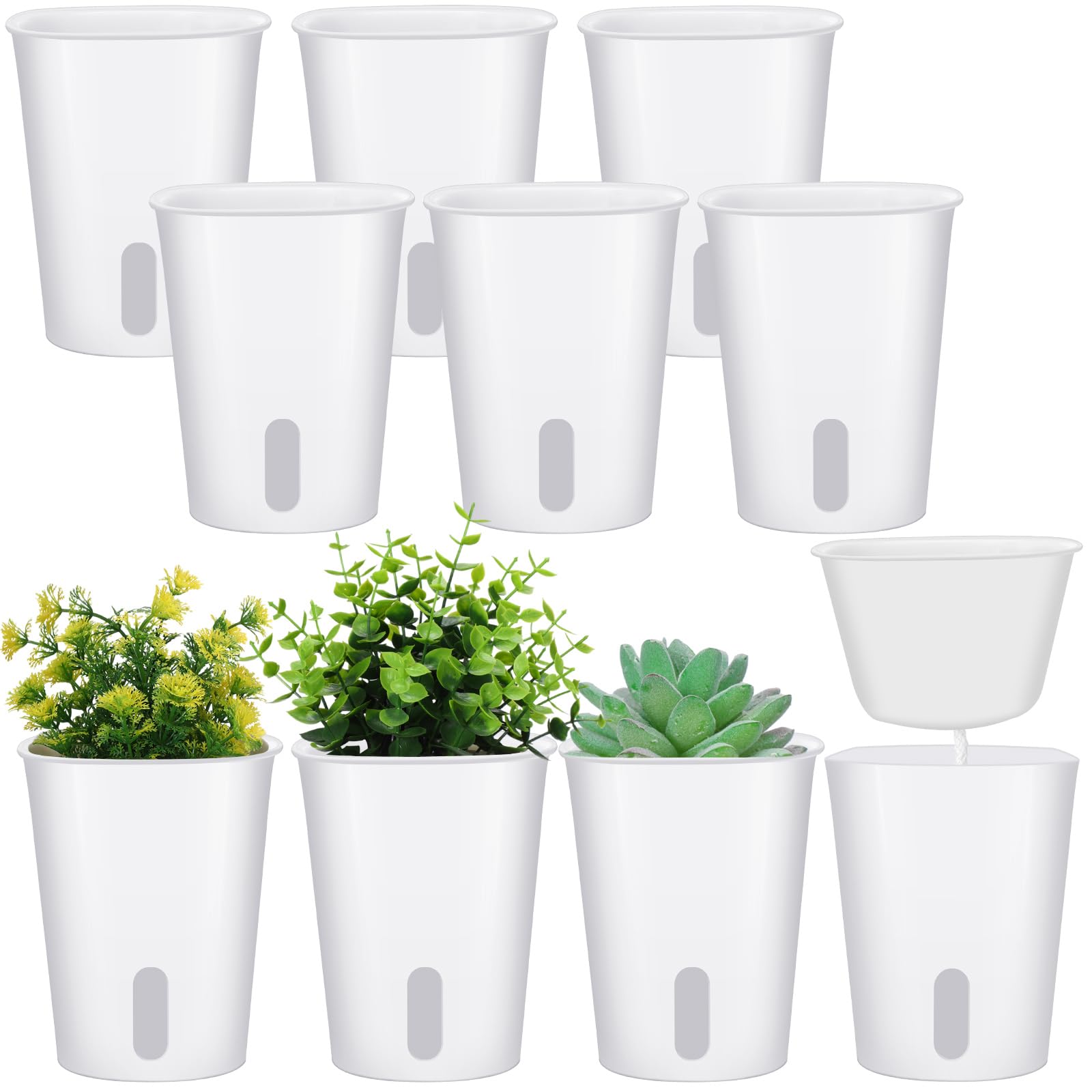 Ziliny 10 Pcs 3 Inch Self Watering Pots Self Watering Planters for Indoor Planters Plastic Garden Flower Pots with Level Indicator Vents for Herbs
