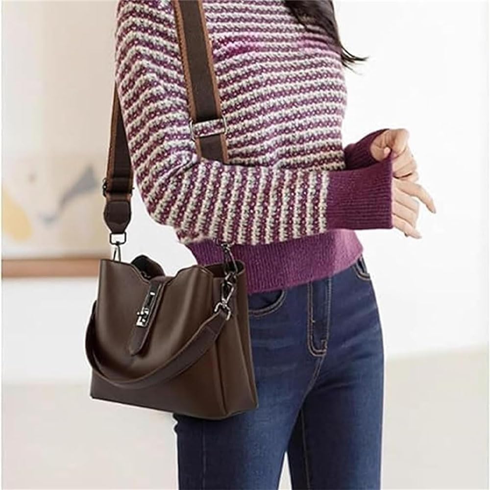Damska Torba Typu Worek, Regulowany Design Z Trzema Paskami, Retro I Duża Pojemność, Uniwersalna Torba Na Wiele Okazji, Nowa Torba Na Ramię Z 2025 R (Brown)