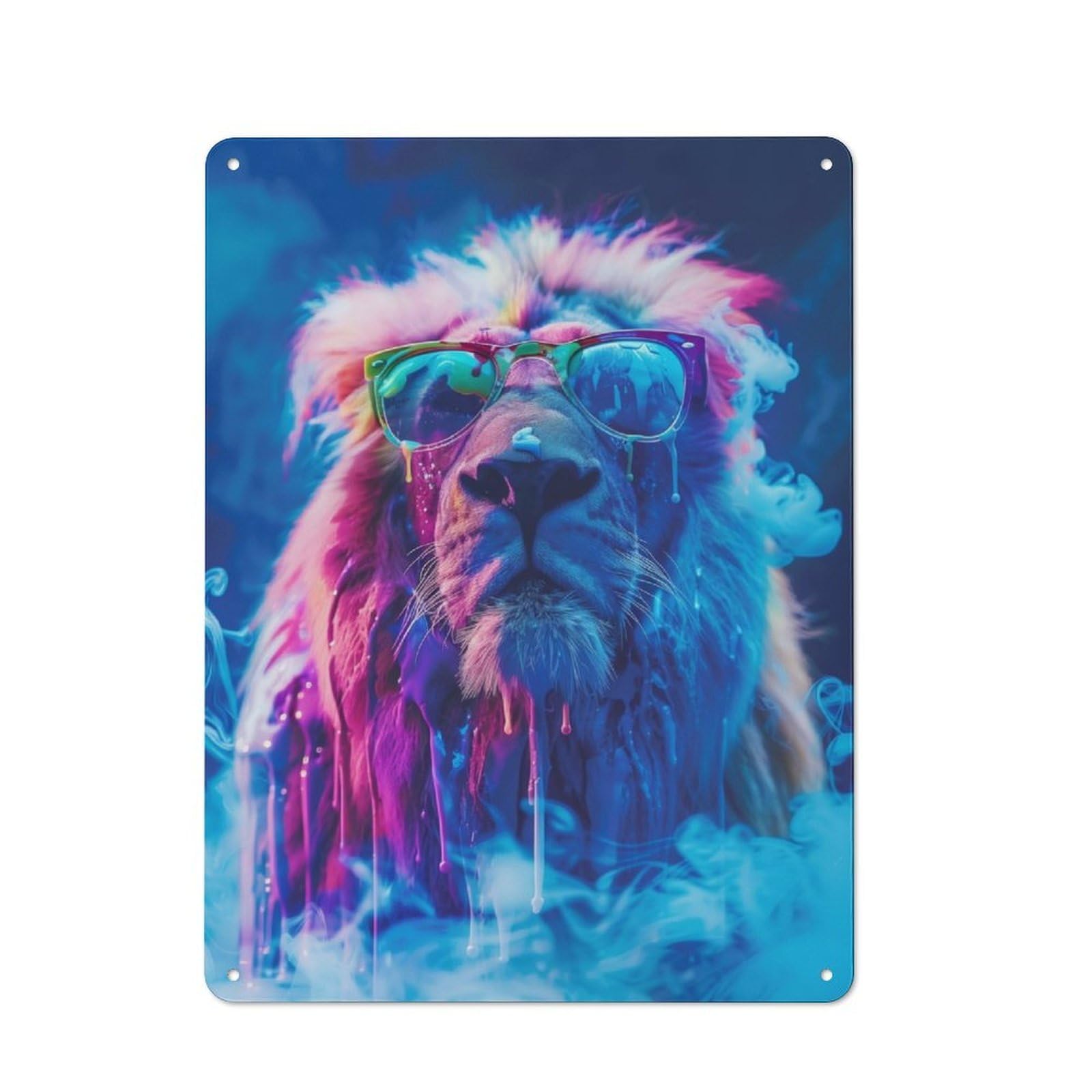 Junmoney Lion In Colorful Paint Rustic Tin Sign 40X30cm For Living Room Or Hallway, A Metal Wall Feature For Living Rooms And Hallways