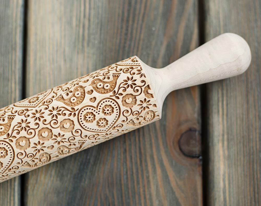 Amazon Birds Hearts ローリングピン 3Dローリングピン 新築祝いのギフトクッキースタンプ テクスチャパターンイン