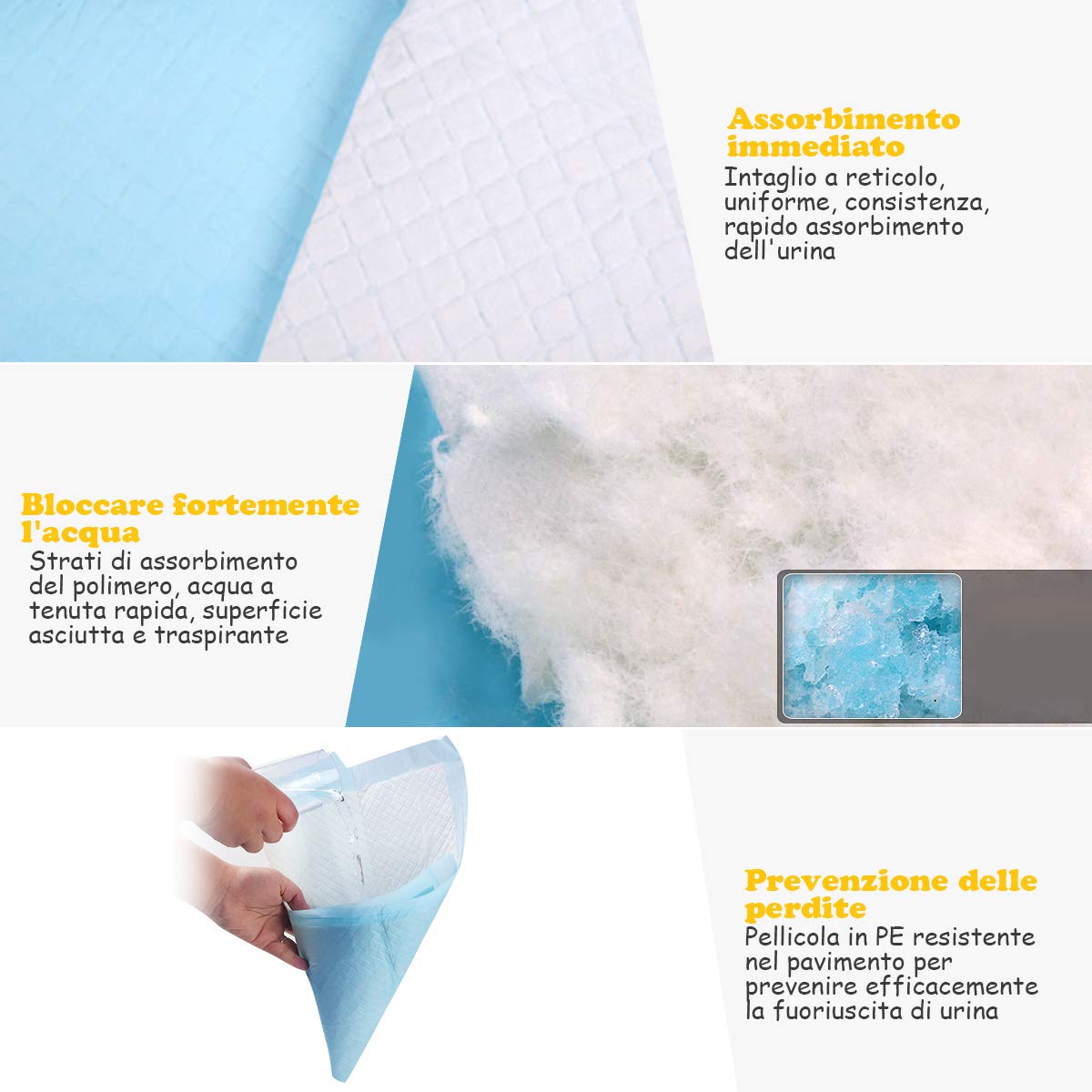 COSTWAY Tappetini Igienici Grandi per Animali, Traverse Animali a 5 Strati, Assorbe Bene Senza Perdite (60 x 90 cm 100 Pezzi)