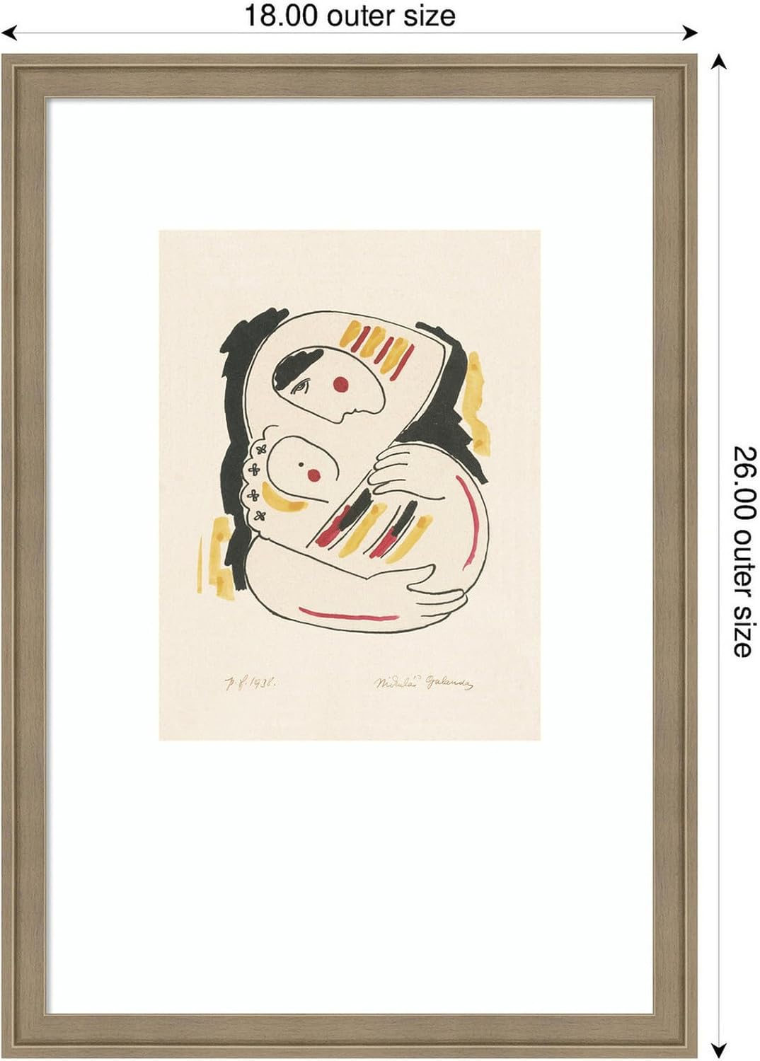 Kate and Laurel Framed Wall Art Print P F 1938 Mikulas Galanda by Nostalgia Prints, 18 x 26, Florence Light Brown Frame, Modern Contemporary, Person Art for Wall Decor