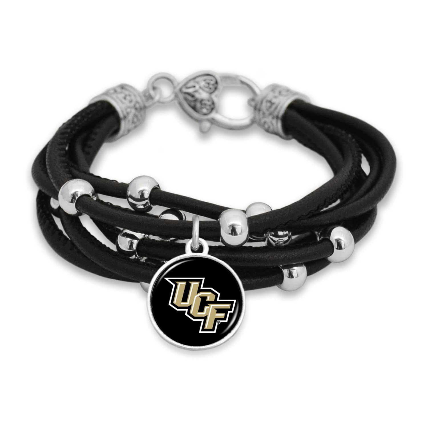 UCF Central Florida Knights Multi Line Black Leather Bracelet Jewelry Licensed Gift