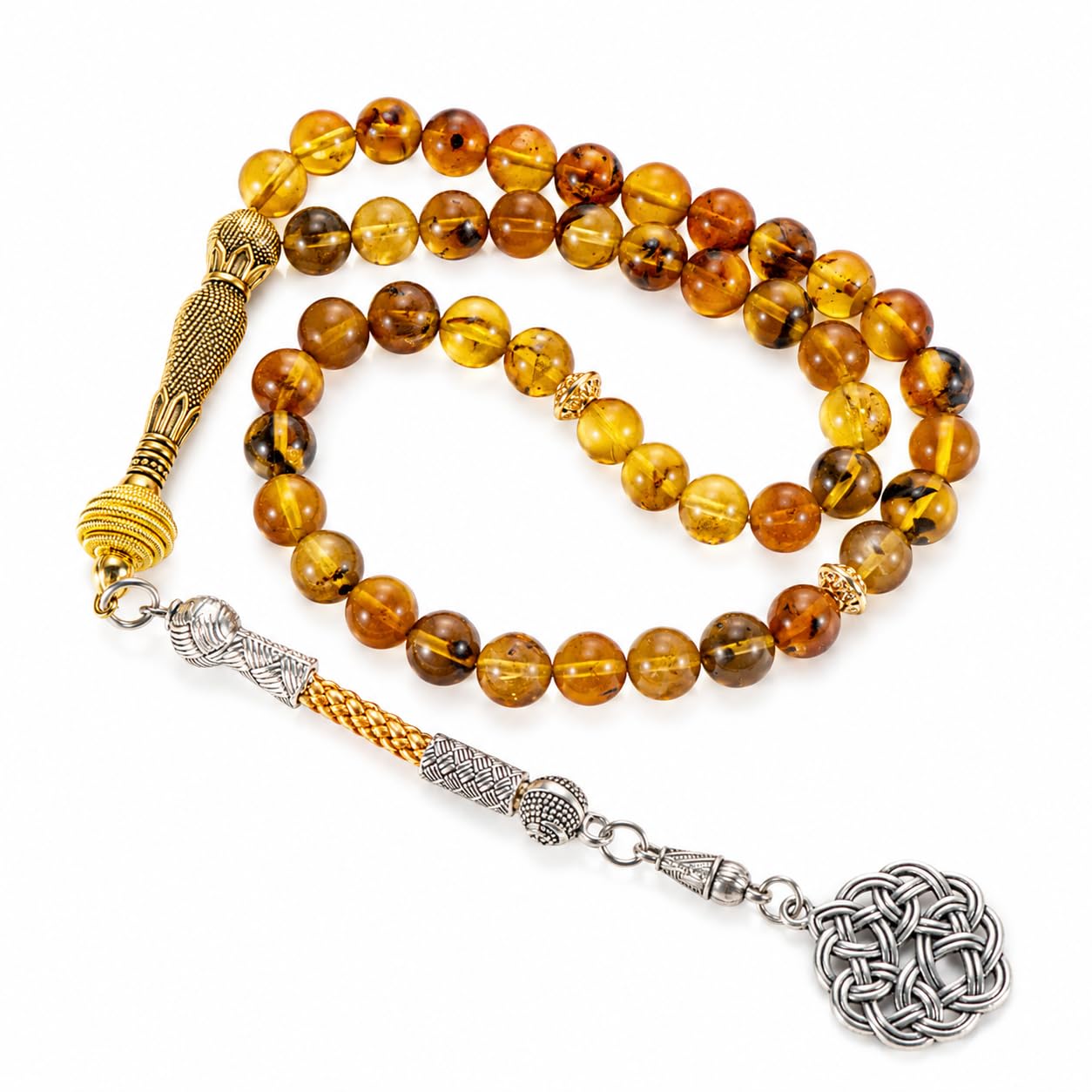 1 pc Natural Amber Tasbih 33 Beads Misbaha Tesbih, Muslim Prayer Beads with Counter, Certificate & Gift Box, for Salah Dhikr, Ramadan Eid Hajj Umrah Gift for Men