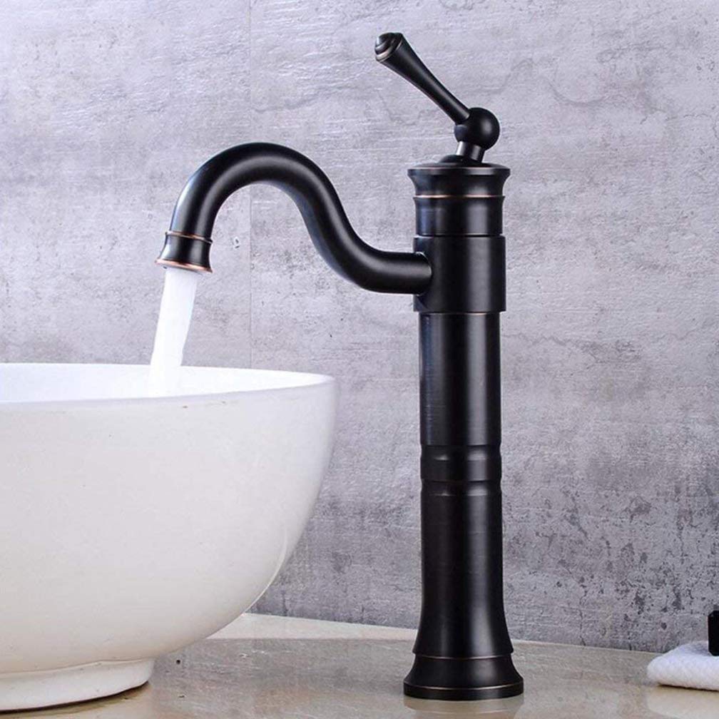 Bateria łazienkowa, retro czarna bateria łazienkowa Jednouchwytowa bateria zlewozmywakowa Krany umywalkowe Baterie ciepłej i zimnej wody, Obrotowe o 60°, Wysoka wylewka, Wykonane z mosiądzu
