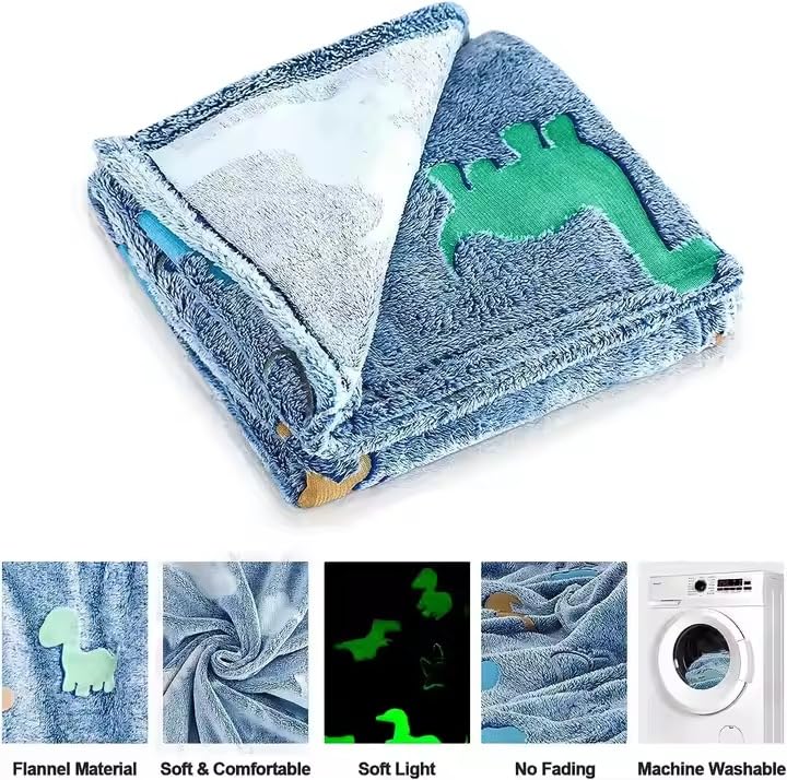 Image of TONY STARK Big Size Glow in The Dark Blanket for Kids, 0-15 Years |200x152 Cm| Soft Flannel Fleece Throw, Cozy & Warm All-Season Radium Blanket, for Boys & Girls - (Jurrasic Adventure)