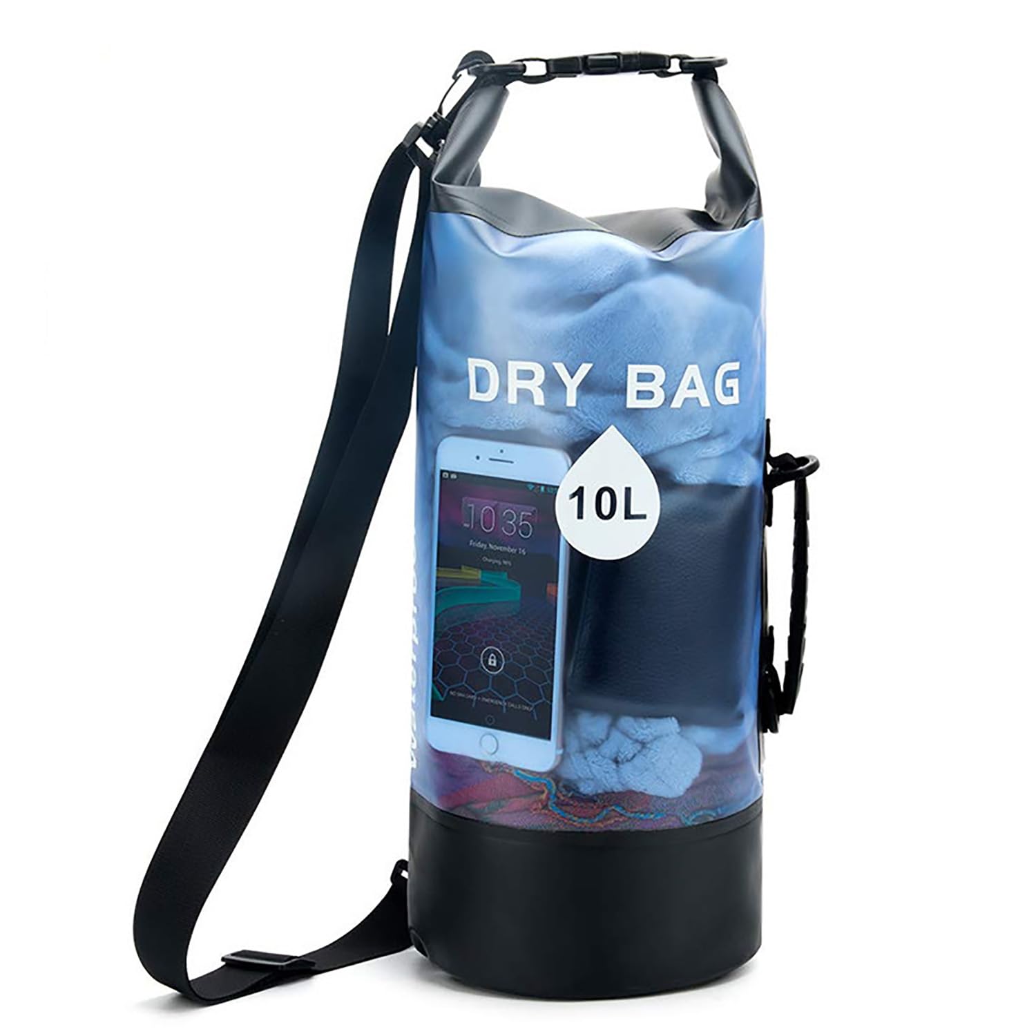 Waterproof Dry Bag PVC 10L Waterproof Dry Bag Floating Storage Bag Roll Top Floating Waterproof Storage Bags Rafting River Ocean Backpack for Camping, Fishing, Rafting and Hiking (10L, Blue)