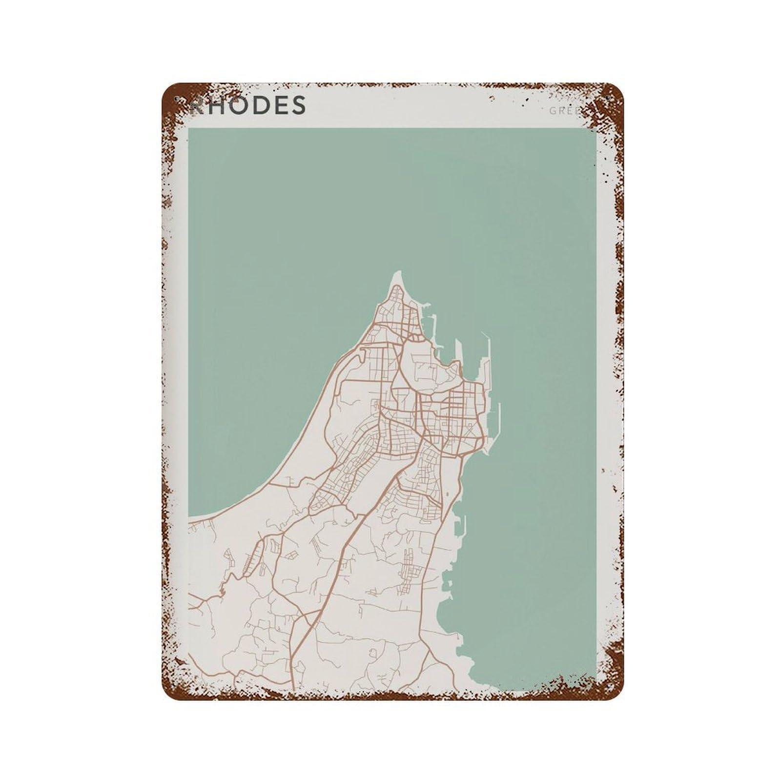 xiaoxiaoshen Rhodes Map Greece Travel Gift Minimalist Wall Decor Art Metal Tin Poster Modern Home Decor Art Home Bar Shop Decorations Vintage Sign 40x30cm