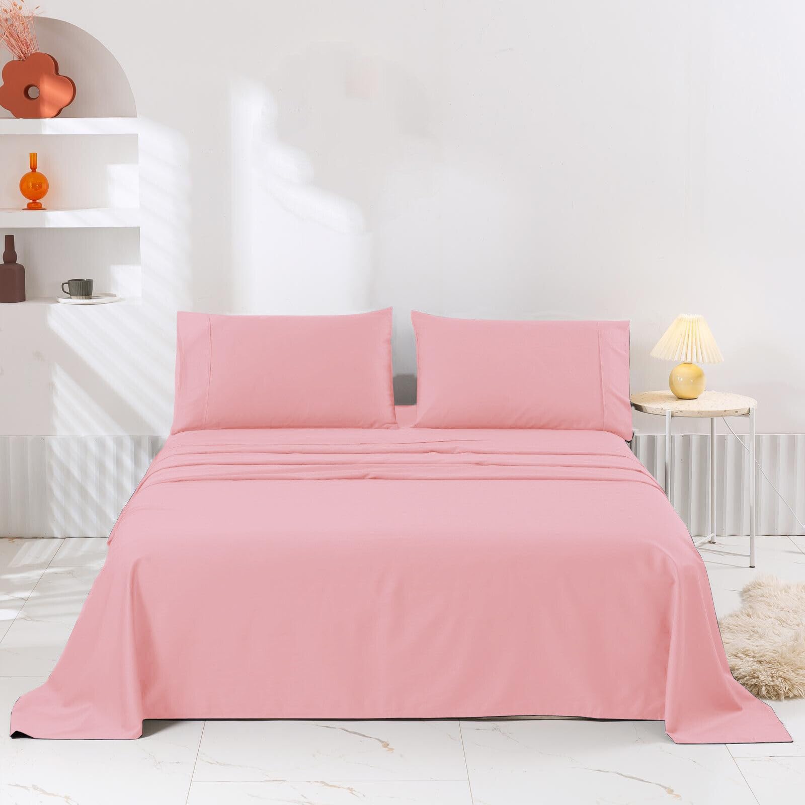 100% Egyptian Cotton 200 Thread Count Hotel Quality Flat Bed Sheets (Pink, Pair of Pillow Cases Only)