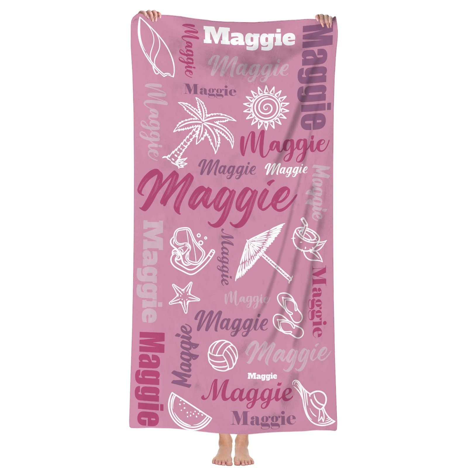 Dihope Personalised Microfibre Beach Towel for Adults Kids with Name, Large Custom Bath Towels Quick Dry Sand Free Lightweight Travel Beach Towel for Mens Boys Girls Baby Fitness Swimming — image 1