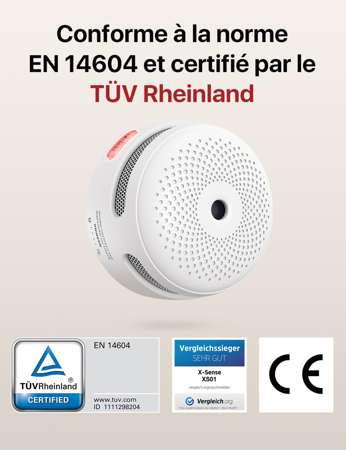 X-Sense Détecteur De Fumée Lot De 2 – Pile 10 Ans, Norme EN14604, Support Magnétique, Alarme 85 DB, SD11