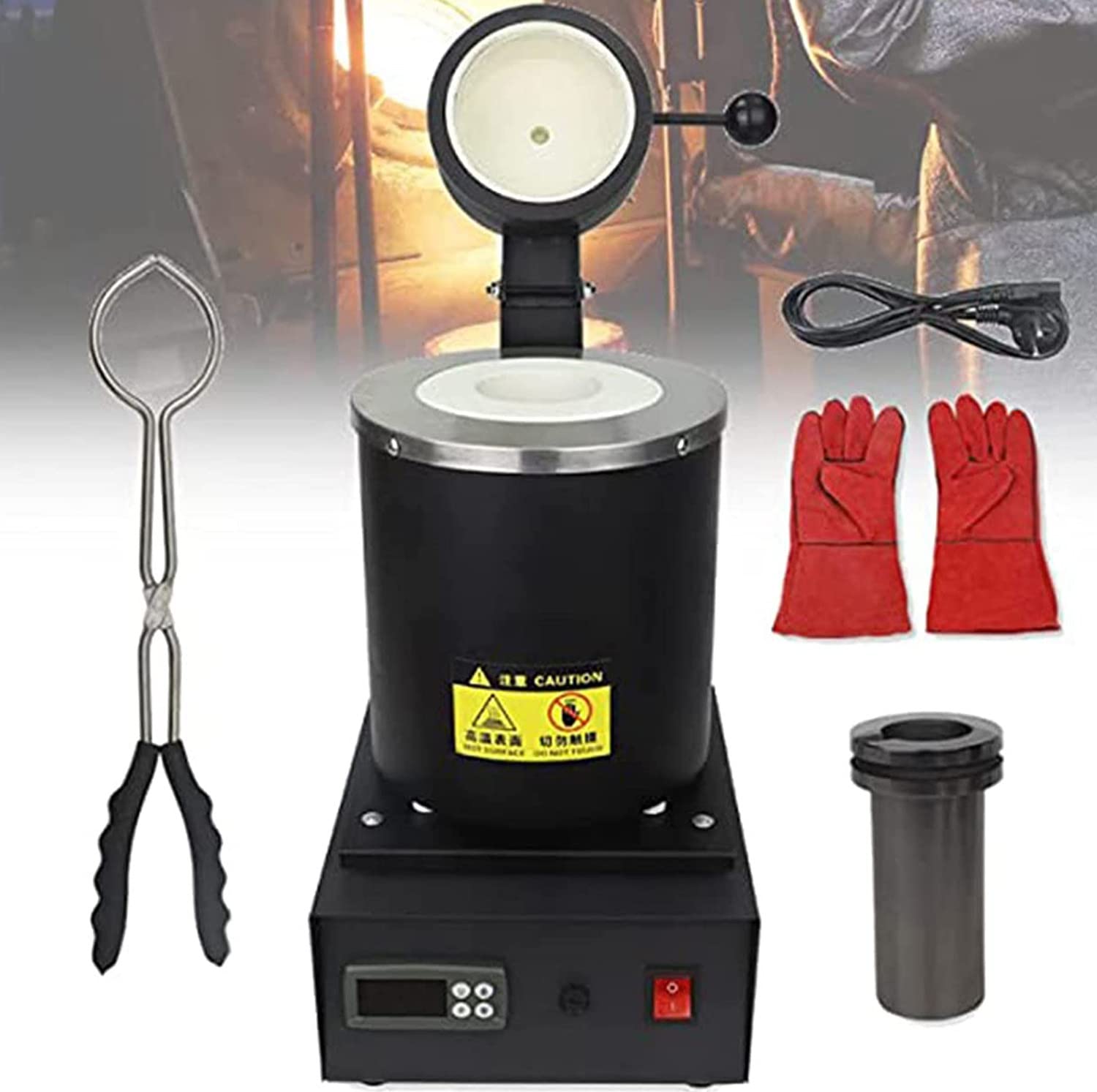 ShoFbiGold Melting Furnace 2102℉ Digital Metal Smelting Machine with Graphite Crucible Gold,silver,copper and Aluminum Smelter Casting Refining Kiln Tools,Black-110V-3kg