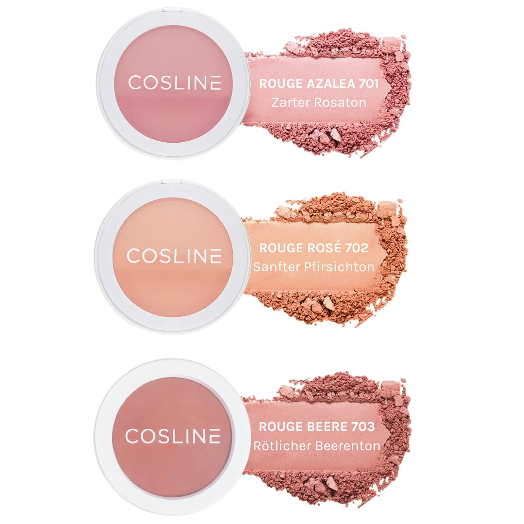 COSLINE Rouge Azalea 701, gepresster Puder Blush, Zarter Rosaton, Pudrige Textur, Natürlicher Frische-Effekt, Leichtes Tragegefühl, Made in Germany