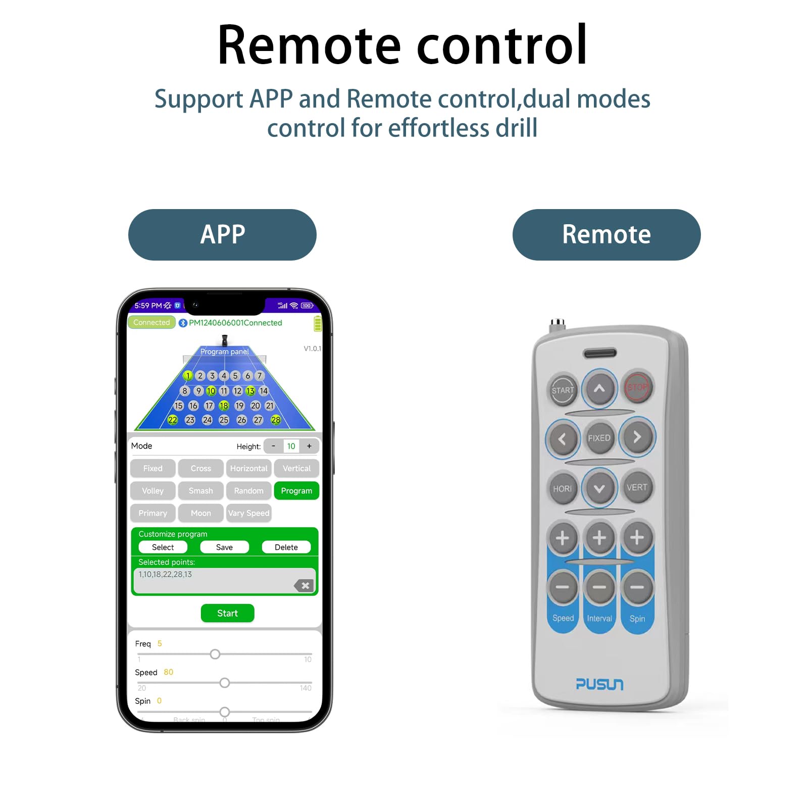 PUSUN PT-MAX C - Macchina per palline da tennis professionale con controllo APP, 28 punti di atterraggio e 26 modalità di allenamento, allenatore intelligente con sistema di velocità variabile (durata