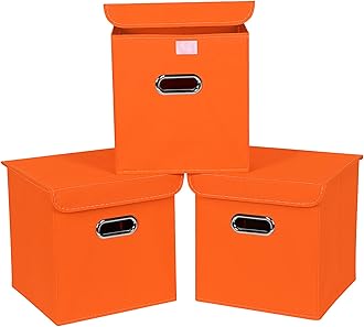 Fabric Storage Cube Bins with Lids Closet Organizers collapsible storage bins basket with Handles for Home,Storage Boxes for Organizing,3 Pack,（orange）