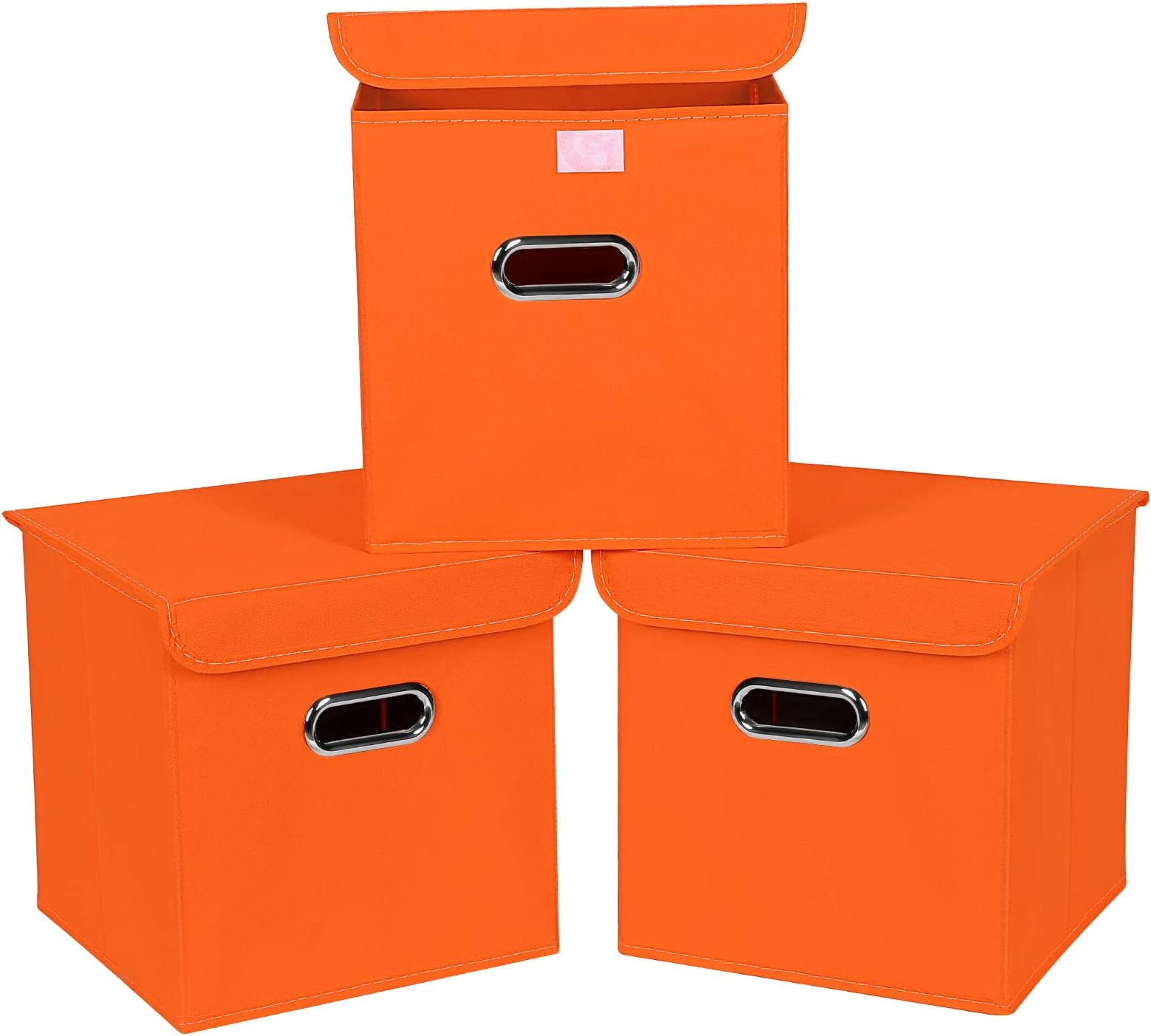 Fabric Storage Cube Bins with Lids Closet Organizers collapsible storage bins basket with Handles for Home,Storage Boxes for Organizing,3 Pack,（orange）
