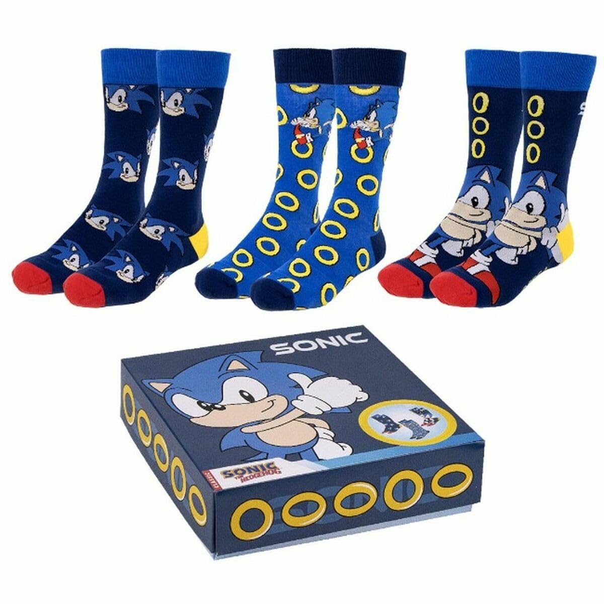 Spiderman Sonic Socks Pack - Blue, Red and Yellow - 3 Pairs - UK Size 6.5 to 11 - Long Socks Made of Cotton, Polyamide and Elastane - Original Product Designed in Spain