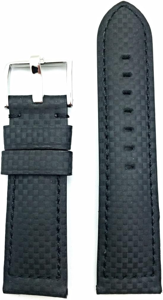 NewLife 24mm Black, Carbon Fiber Genuine Leather Watchband | Medium Padded Replacement Watchstrap that brings to Any Watch (Mens Standard Length)