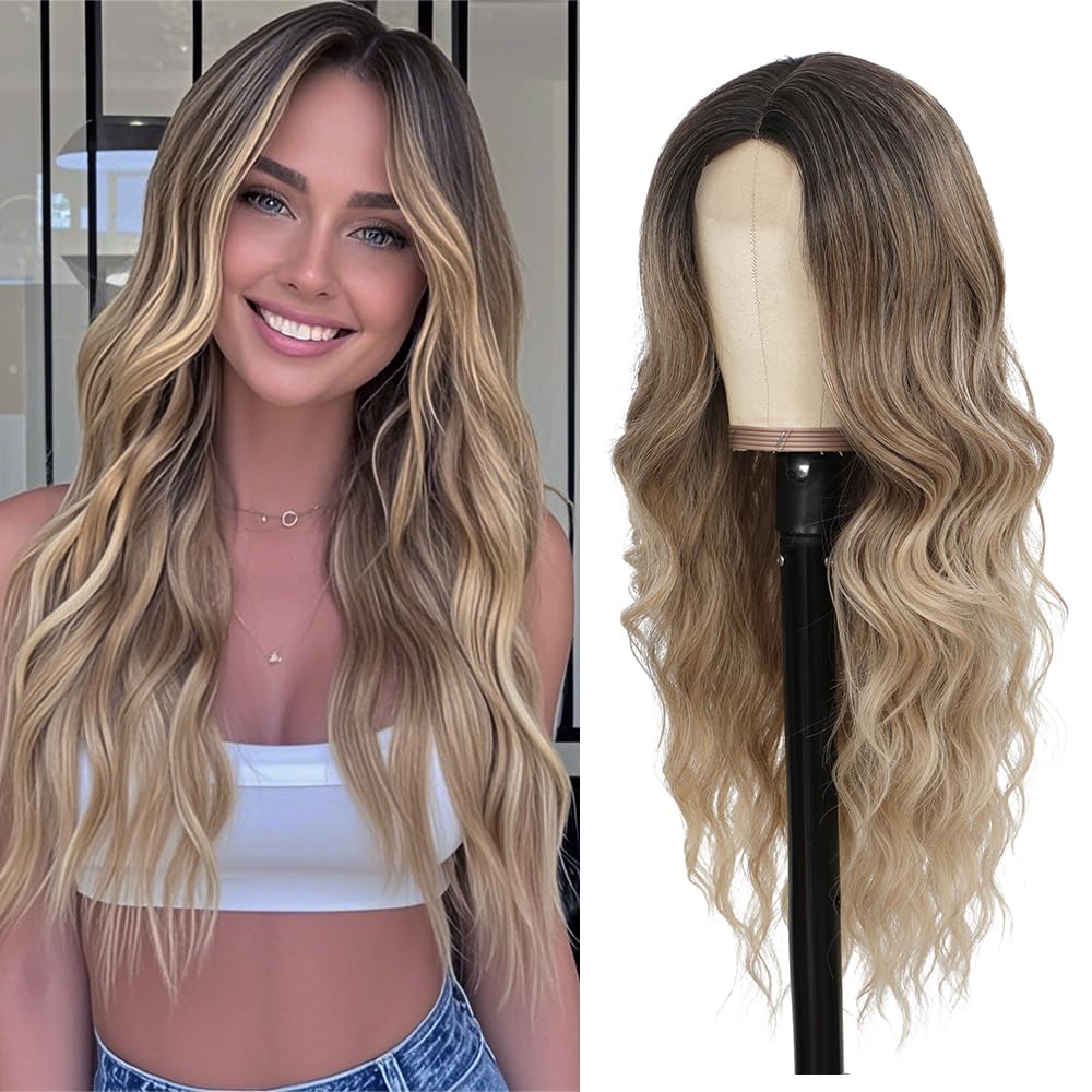 Long Blonde Wig,Premium Ombre Blonde Highlights Wavy Wigs for Women,Tangle-Free,Natural Look,Comfortable Fit,Perfect for Daily Wear and Special Occasions
