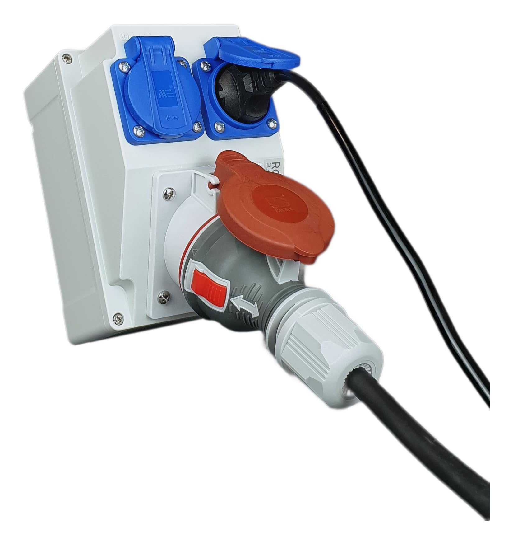 RoadEu - Presa Industriale da Parete Combinata CEE 16A - 2x Prese 230V - Distributore di Corrente IP44 per Interni ed Esterni - Quadro Elettrico 16A per Cantieri