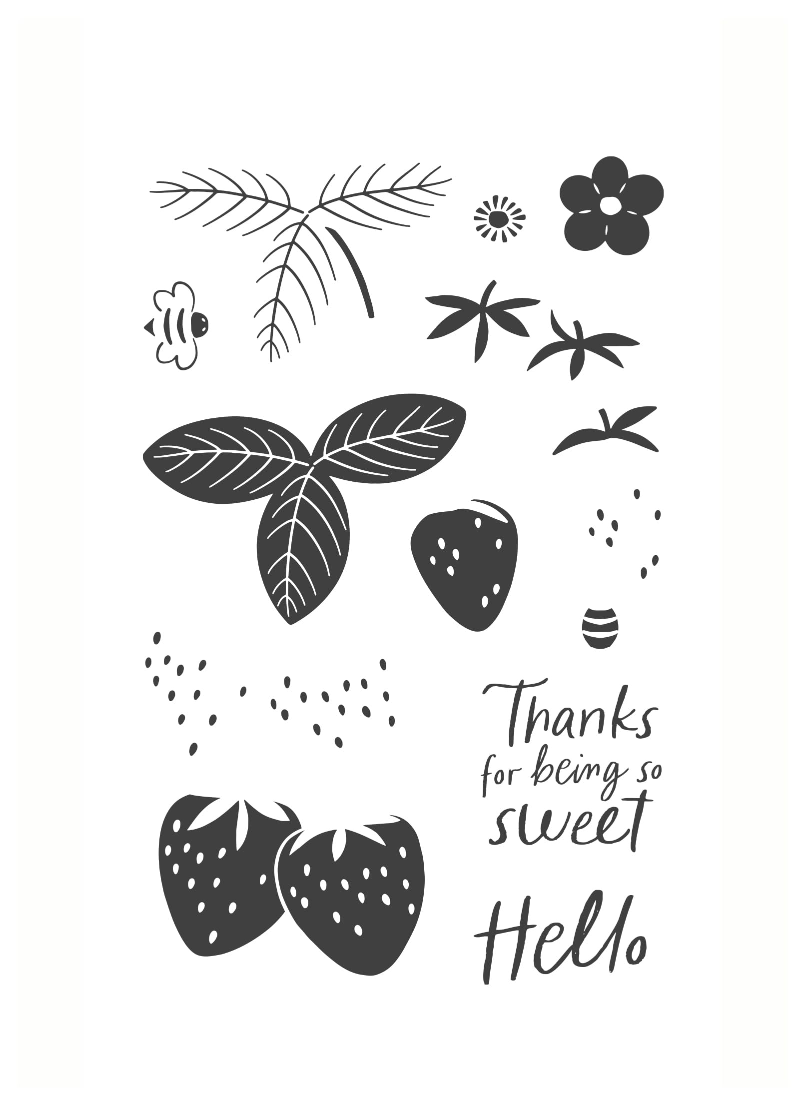 Ellen Hutson Strawberry Fields Stamp Set, Essentials by Stamping, Scrapbooking, Die Cutting, DIY, Summer, Berry, Flower, Fruit, Garden, Bee