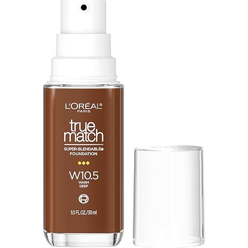 L'Oreal Paris True Match - Base líquida supermezclable, maquillaje de base líquida de cobertura media, W10.5, profundo, 1 onza líquida