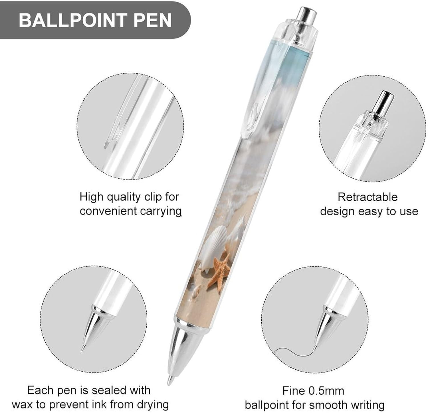 Some Shells Retractable Ballpoint Pen, 0.5mm Fine Point 1 PCS image 3