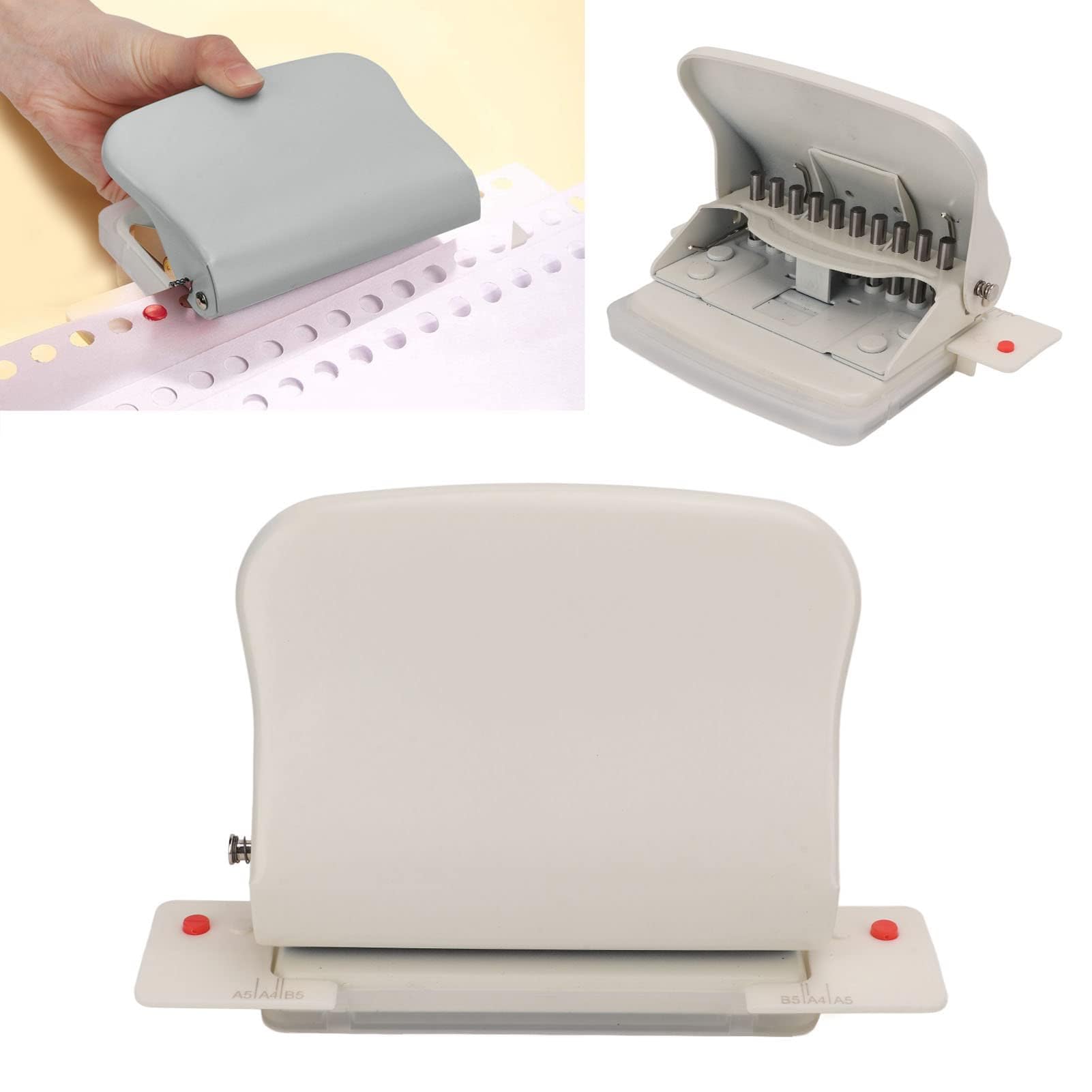 Perforatrice a 10 Fori per Raccoglitore, Perforatrice per Fori Rotondi per Libri a Bobina, Portatile (Bianco)