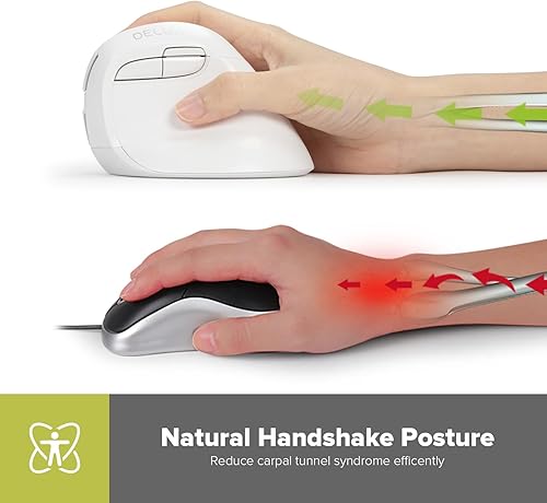 Miniatura 2 de DeLUX Ratón ergonómico pequeño inalámbrico, mouse vertical BT silencioso, 6 botones y 4000 DPI, reduce el dolor de muñeca y la presión de la mano,