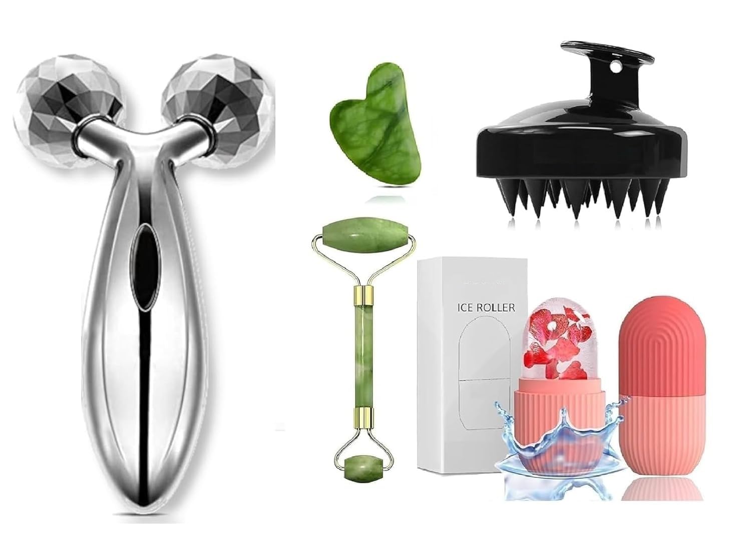 EASYSHOP Jade Roller With Gau Sha Stone, 3D Rollerr, Head Scalp Shamppoo Massager Brush, Ice Roller, Face Massager (Multi Color) Pack-5-image-20
