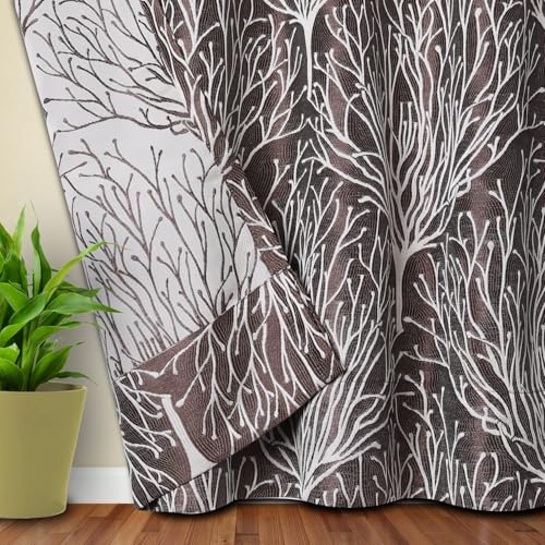 Image of Homestan Jacquard Long Door Curtains 9 Feet Long Set of 1, Elegant Screen for Door with Grommet for Home Decor (9x4 Feet, Dark Brown)