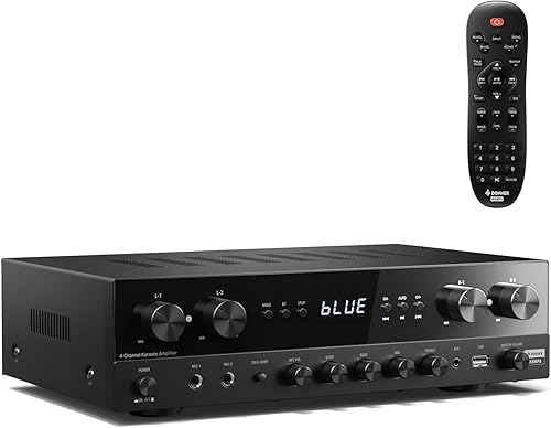 Donner Receptores estéreo Amplificador de audio para el hogar, amplificador de 4 canales de potencia máxima de 1000 W con Bluetooth 5.0, USB, FM, 2