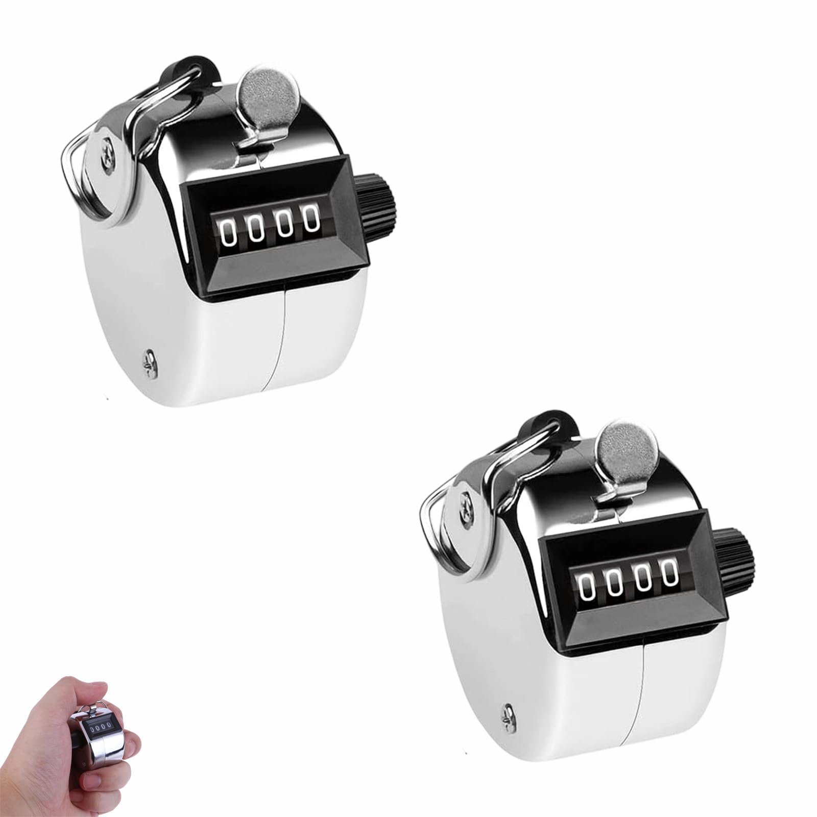 2 Piezas Contador Manual, Metálico Contadors Mecánico de 4 Dígitos, Contador de Clicker de Mano para Entrenador Tejido Personas Pesca Golf Deporte Estadio