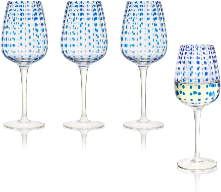 QUALIA Dash Light Blue Wine Glasses Set of 4, Blue Colored Glassware, Decorative Wine Glasses, 17 oz Lead-Free Crystal Wine Glass Gift, Blue Goblets Glassware, Wedding Gifts For Women, Home Bar Gift