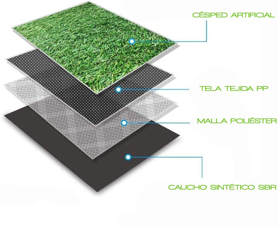 Césped Artificial TORONTO, 18.900 Puntadas, 6.700Dtex, Rollo 2x5m altura 30 mm para Exterior e Interior, Niños y Perros (2x5m de 30mm)