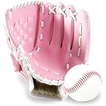 GROOFOO Baseball Glove and Ball for Kids Youth Adults Softball Teeball Training Left/Right Hand Glove with Soft Ball Set Brown/Black/Pink
