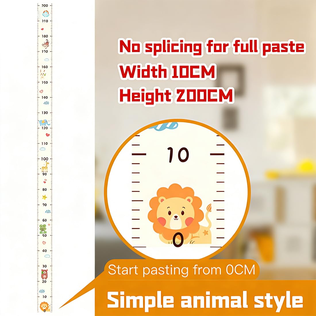 Tabella Altezza Bambini 0-200cm Adesivo Parete Animali Foresta Autoadesivo Decorazione Stanza