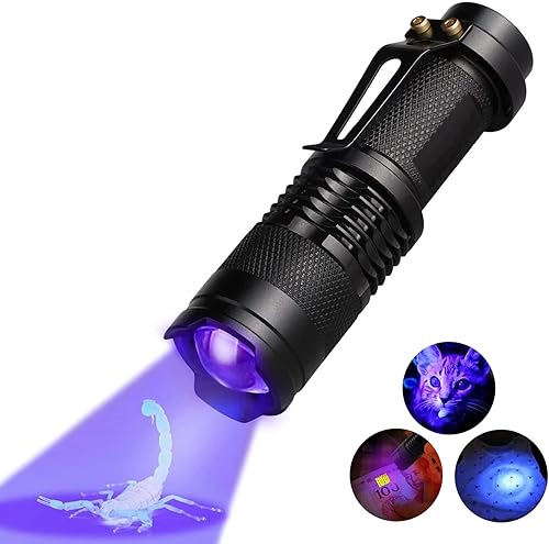 Linterna UV de 365 nm, luz negra, LED, luz ultravioleta, pequeña, luz negra, rastreo de sangre, detector de manchas de mascotas, luz para orina de