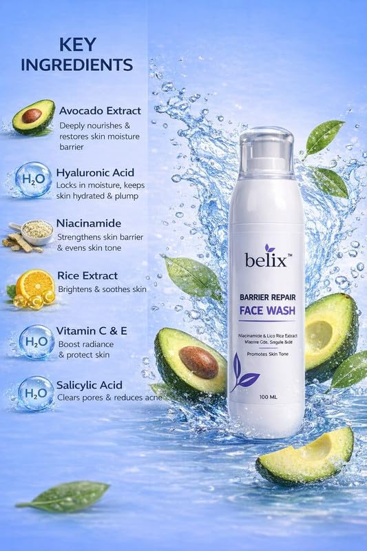 Image of belix Barrier Repair Face Wash | Gentle Hydrating Cleanser for Damaged Skin Barrier | Sulfate-Free, pH Balanced Face Cleanser for All Skin Types | 100ML