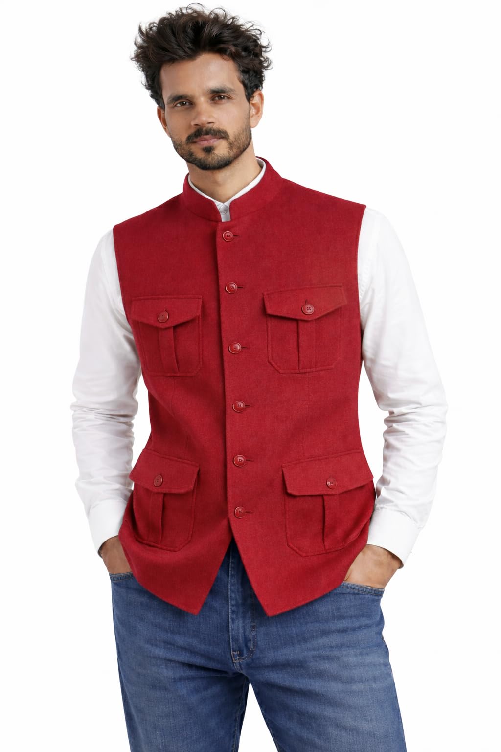 Four Pocket Waistcoat for Men in Woolen Fabric,