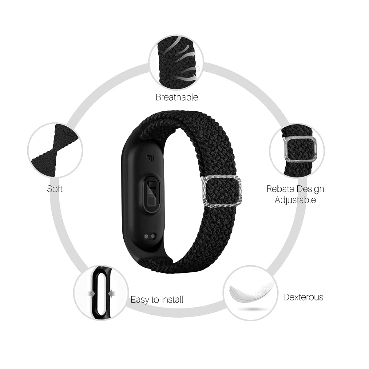 Keecuty Nylon Bracelet for Mi Band 6/5/4/3 Smartwatch Replacement Band Elastic Fabric Braided Soft Nylon Sports Bracelets Elasticity Breathable Expandable Watch Strap - Image 3