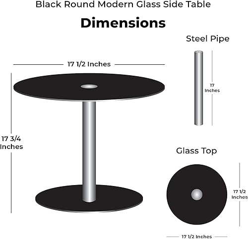 Miniatura 3 de Fab Glass and Mirror 1/2 pulgada de cristal moderno redondo negro mesa de centro lateral de altura de 17 3/4 pulgadas