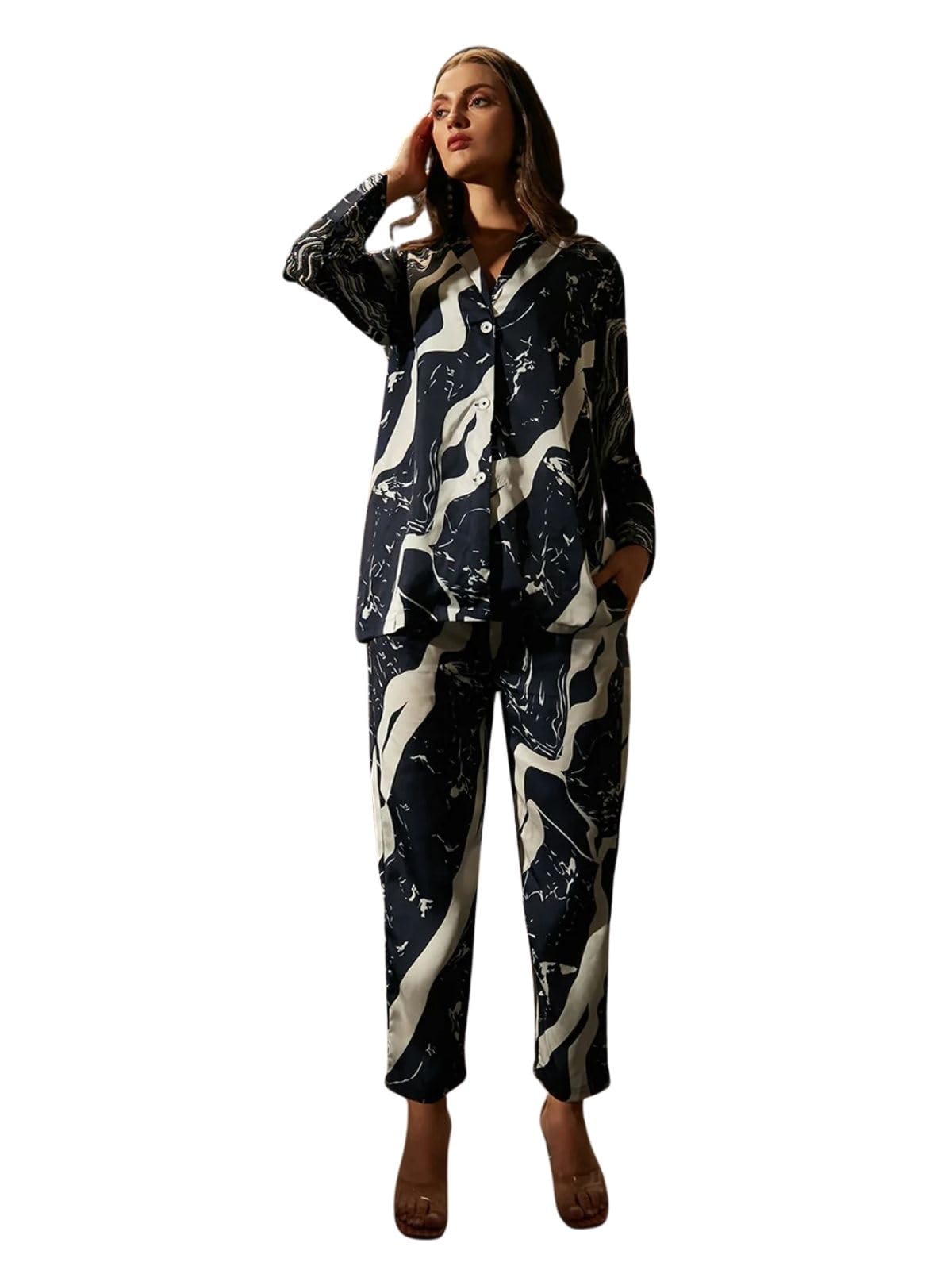 Greciilooks Women Rayon W1746&Tr829 Regular Fit Co Ord Sets (Black, Large)