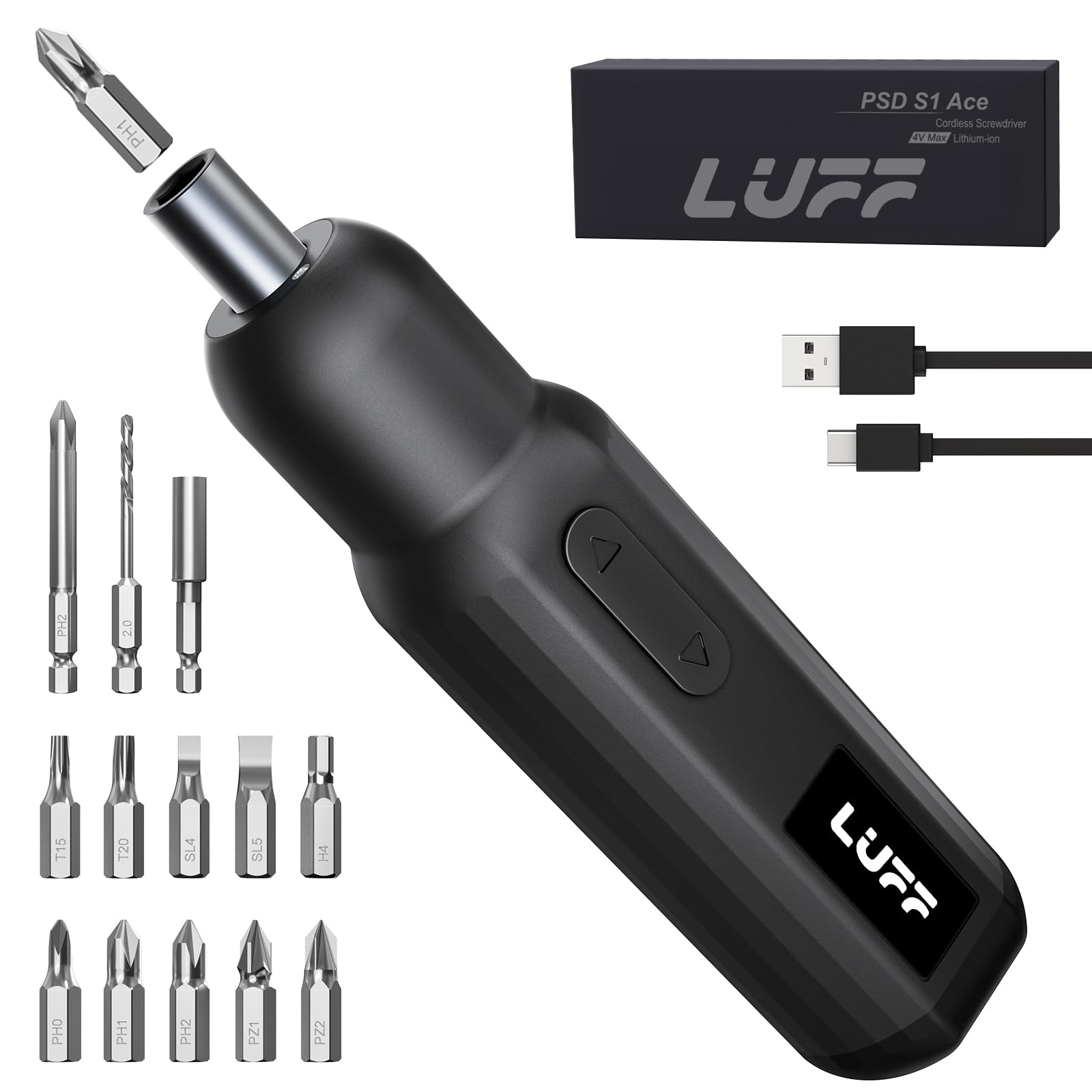 Electric Screwdriver Set 4V Cordless Rechargeable Screwdriver with 250 RPM Powerful Motor USB-C LED 1 Drill Bit 12