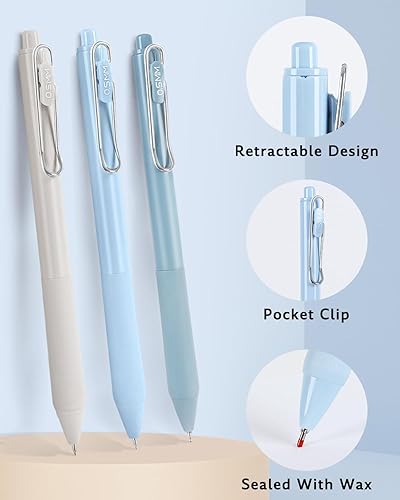 Miniatura 4 de HULIPARK Bolígrafos de tinta de gel retráctiles, 12 bolígrafos de gel pastel, tinta negra, de secado rápido, sin manchas, sin sangrado, bolígrafos